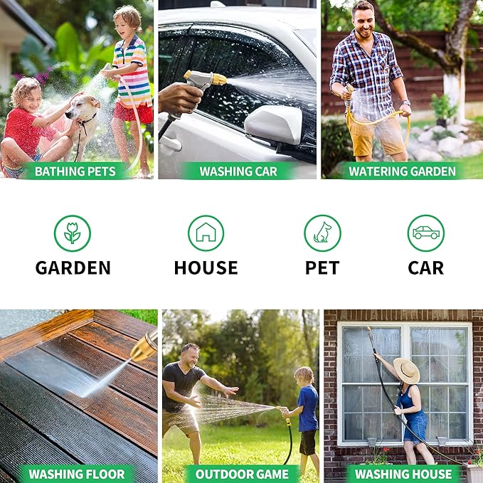 AUTOMAN Garden Hose Nozzle Sprayer - High Pressure 100% Metal Water Spray Nozzle With 4 Patterns - Heavy Duty for Watering Plants, Lawns, Washing Cars & Pets