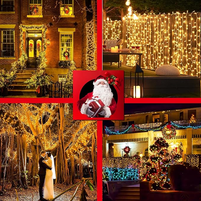 300LED String Lights - Indoor/Outdoor Use, 8 Modes, 100FT Fairy Lights, IP44 Waterproof for Xmas Patio Yard Fence Deck Balcony Garden Decor - Warm White