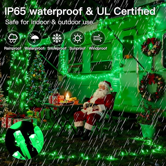 33FT 100 LEDs String Lights Waterproof Fairy Lights 8 Modes with Memory 30V UL Certified Power Supply for Home, Garden, Wedding, Party, Christmas Decoration Indoor Outdoor (Green)