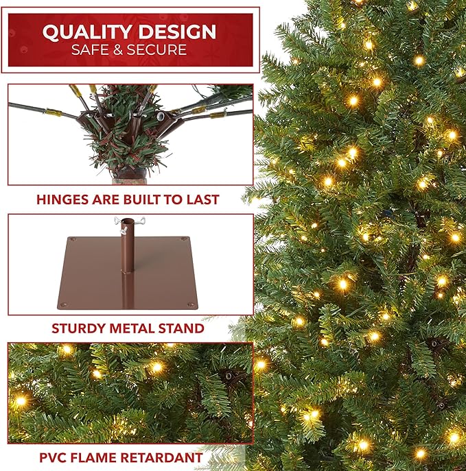 Casafield 7.5FT Pre-Lit Realistic Pencil Alpine Fir Artificial Holiday Christmas Tree with LED Lights and Metal Stand