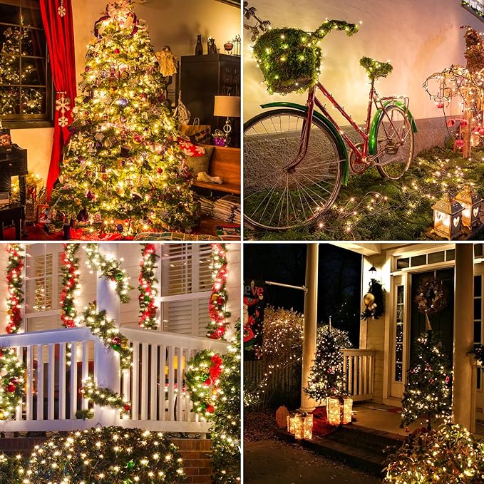 328FT 1000LEDs Christmas Lights Outdoor Indoor 8 Modes for Christmas Tree Party Decoration, 100% UL Listed (Warm White)
