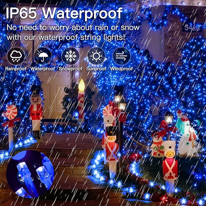 33FT 100 LEDs String Lights Waterproof Fairy Lights 8 Modes with Memory 30V UL Certified Power Supply for Home, Garden, Wedding, Party, Christmas Decoration Indoor Outdoor (Blue)
