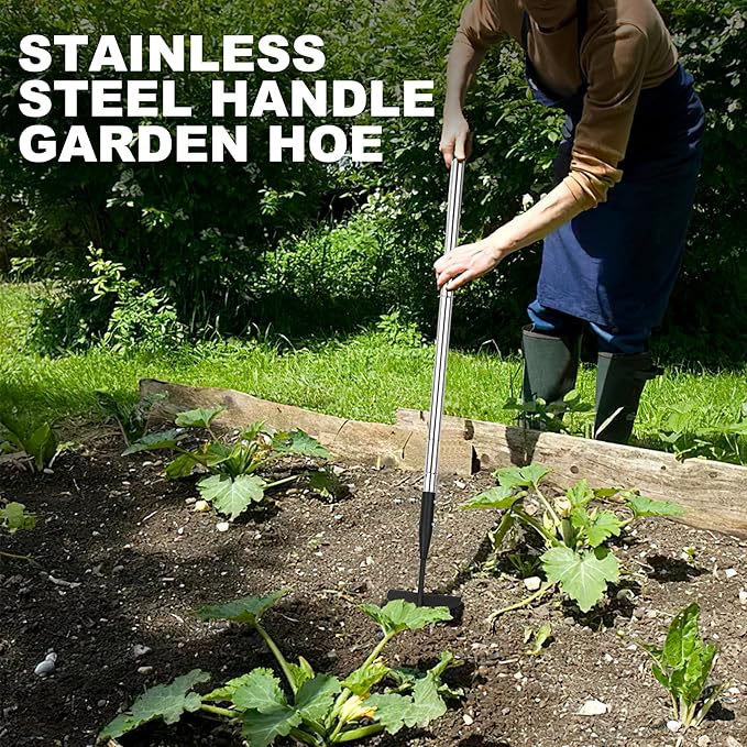Triangle Garden Hoe, Carbon Steel Push-Pull Weeding Tool, Equipped with 57.5" Stainless Steel Long Handle – A Long-Handle Weeder for Digging, Weeding, Hoeing and Loosening Soil