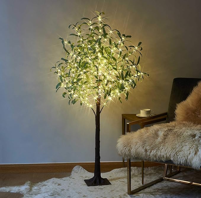 LITBLOOM Lighted Olive Tree 4FT 160 Fairy Lights, Faux Plant Tree with Lights for Indoor Outdoor Home Wedding Party Room Decoration