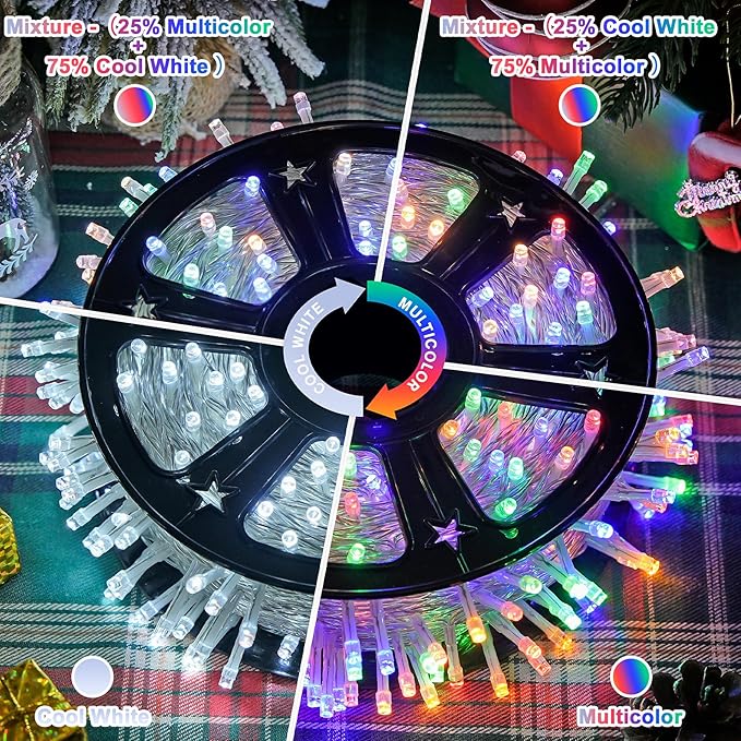 JMEXSUSS 600 LED Color Changing String Lights Plug in, 168FT White & Multicolor Christmas Lights with Remote, Christmas String Lights Outdoor Waterproof Clear Wire for Tree Xmas Decor