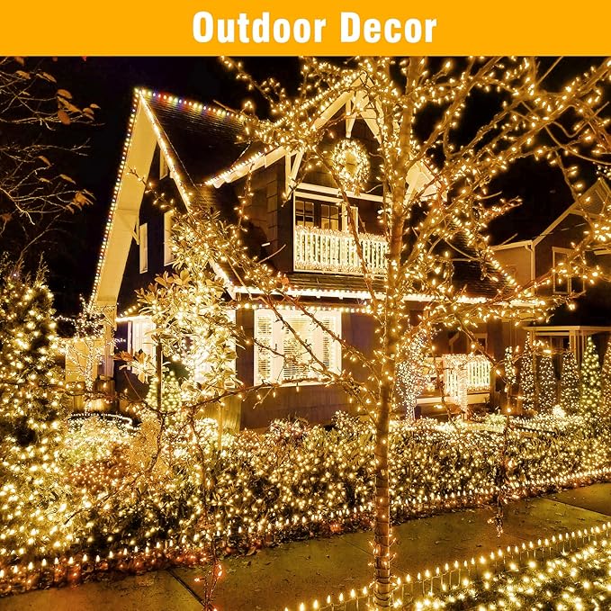 Nisocy 66FT LED String Lights Outdoor Waterproof – Warm White Fairy Lights with Plug, Connectable Christmas Tree Lights for Patio, Garden, Bedroom, Wedding, Party, Decor