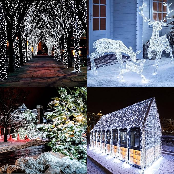 338Ft Christmas Lights Outdoor, 1000 LED Christmas String Lights with 8 Modes, Timer, Waterproof Fairy Twinkle Lights for Party, Garden, Wedding, Holiday, Weddings, Xmas Tree Decorations (Cool White)