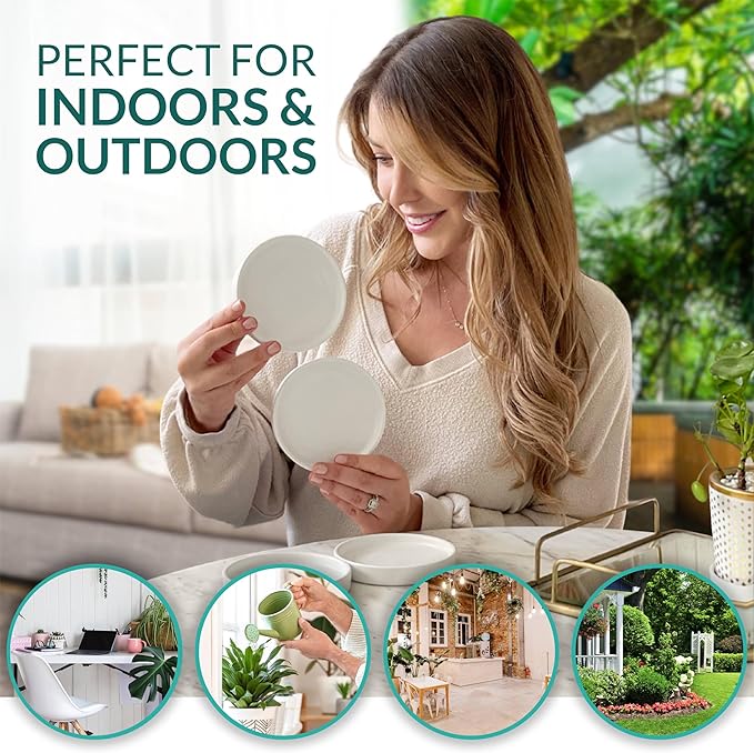 Willowy Heavy Duty Ceramic Small Plant Tray in Matte White - Pack of 4 - Scratch-Resistant Shallow Saucer or Pots 4.25" at the Base or Less, Plant Trays for Plants, 2-4 Inch Saucer for Plants