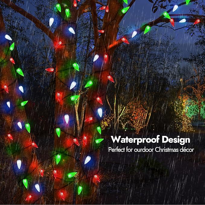 WBao C6 Battery Operated Christmas String Lights, 60 LED 20ft with 8 Modes, Auto Timer, Waterproof for Indoor Outdoor Christmas Trees, Fence, Stairs Xmas Decorations, Red Green White