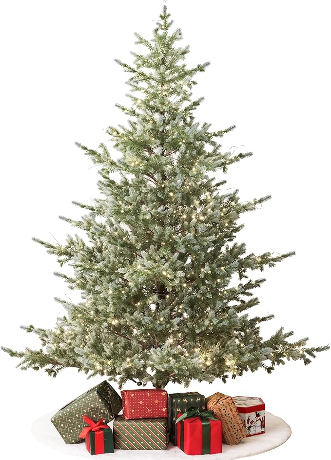 Colorado Blue Spruce 7.5ft Christmas Tree Pre-Lit Artificial Full with 1518 Low-Voltage Warm LED Lights, Foldable Stand & Realistic Flame-Resistant Branches