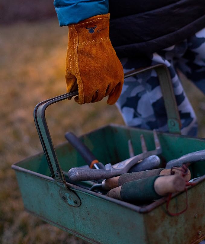 JustForKids Synthetic Leather Kids Garden Gloves Grey, 4-6 Years Old, Durable, Breathable, Non-Slip, Adjustable Safety Cuff, Child-Sized Work Gloves for Planting, Digging, Weeding, Outdoor Play, DIY