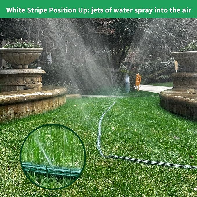 Watoo 2025 Sprinkler Hose & Soaker Hose for Yard - 100 FT Reinforced Flat Garden Hose with Holes, Heavy Duty No-Kink Lawn Irrigation Hose (Includes Stakes, High Pressure Spray)
