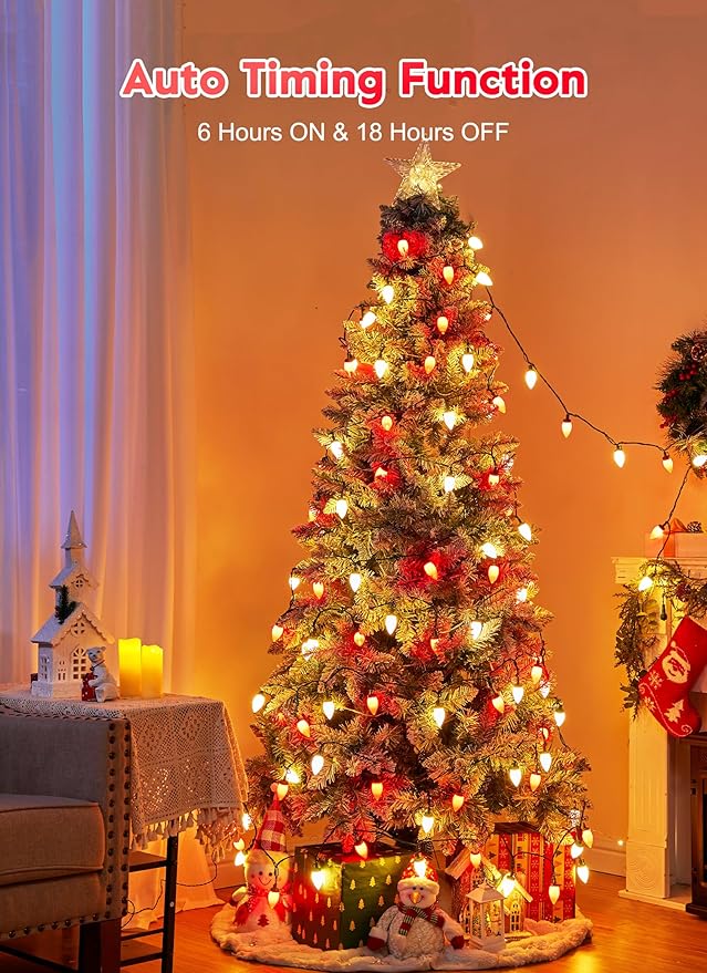 C9 Christmas Lights Outdoor Waterproof, 81 Feet 100 LED String With Timer & 8 Light Mode, Connectable Christmas Tree for Indoor Outside Roofline Patio Decorations, Red & Warm White