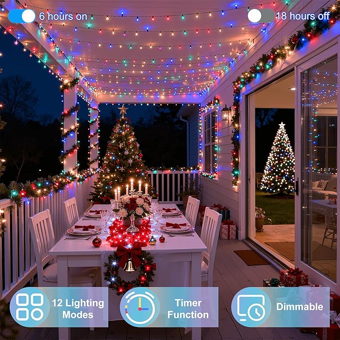 1500LED Christmas Lights Outdoor Use, 470ft 12 Modes Multicolor LED String Lights with Timer Dimmable, Waterproof Christmas Tree Lights for Halloween Xmas Patio Balcony Garden Decor Multicolor