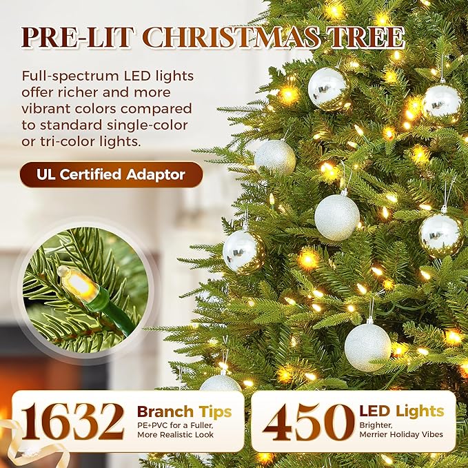 HOLLO STAR 6 ft Prelit Christmas Tree with 450 LED Lights, App Control, Aspen Artificial Christmas Tree, Multi-Color RGBW Lights, 1632 PE & PVC Branch Tips, Xmas Tree, for Home, Party