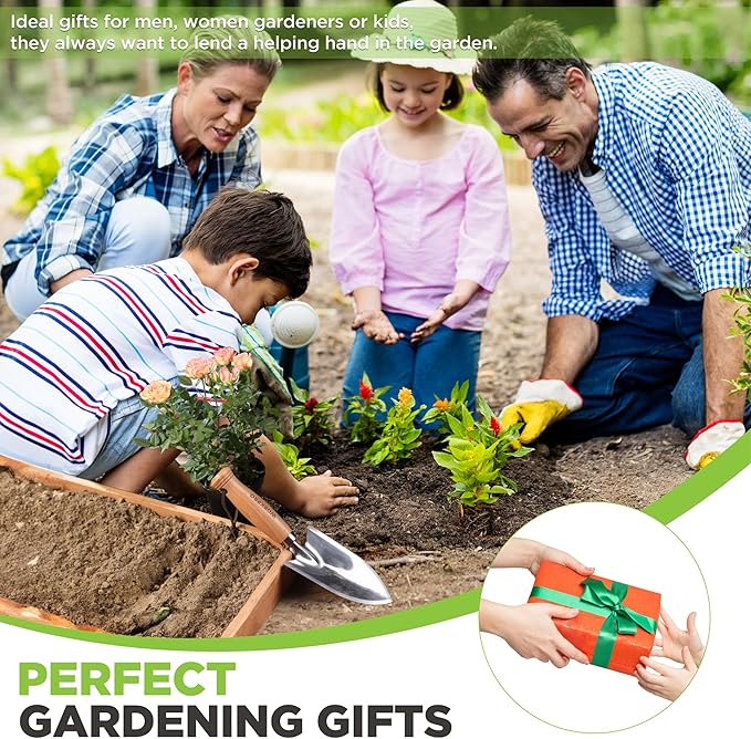 WORKPRO 11" Garden Hand Trowel, Heavy Duty Polished Stainless Steel Garden Shovels with Wood Handle, Small Gardening Hand Tools for Digging, Planting, Measure, Transplanting