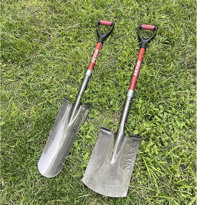 KYLIN Garden Spade Shovel and Drain Spade for Digging Trenches Gardening Construction Heavy Duty Fiberglass D-Handle Shovel 2-Piece Set