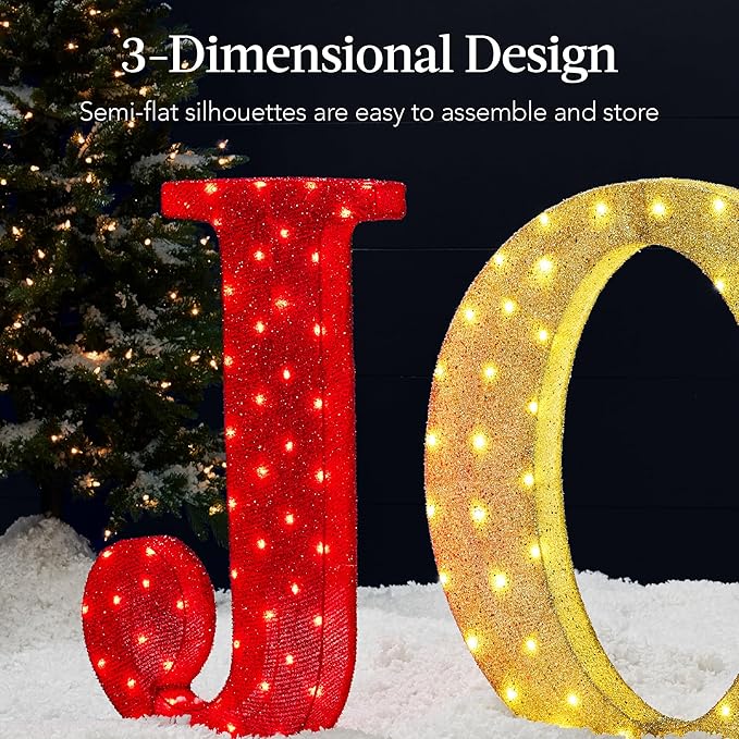 Best Choice Products 3-Piece Christmas Joy Yard Decoration, 32in 3D Lighted Outdoor Holiday Décor w/ 150 LED Lights, Ground Stakes - Red/Gold/Green