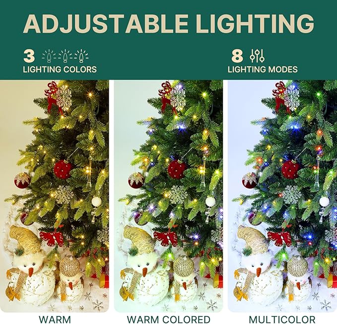 6.5FT Pre-Lit Artificial Full Christmas Tree with 360° Rotating Musical Base, Green Spinning Xmas Tree Holiday Festive Decor with Warm White & Multicolor Lights, 8 Lighting Modes, Timer