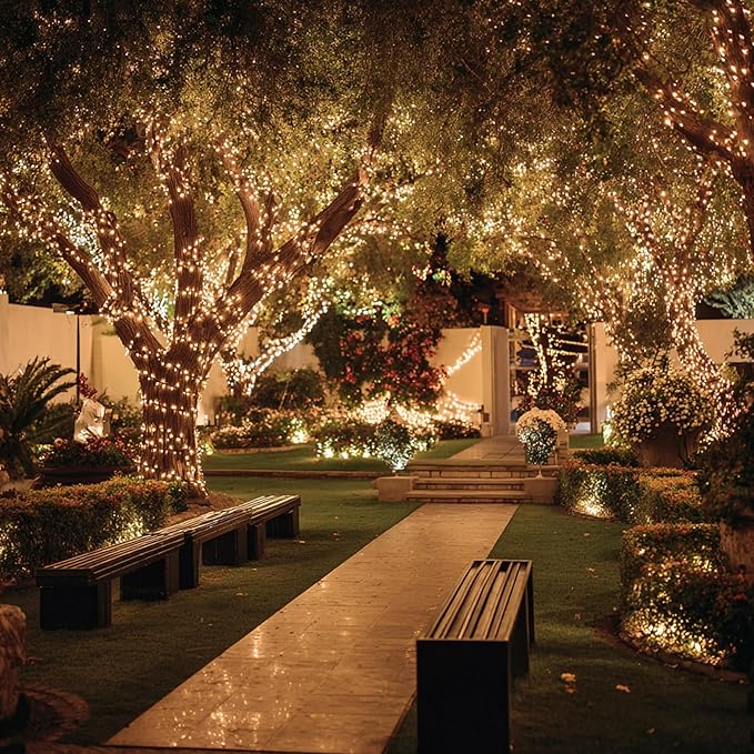 TW SHINE Christmas Lights, 600 LED 196FT Christmas String Lights Plug-in with 8 Modes Timer and Remote, Waterproof Outdoor Decorations for Bedroom Wedding Party Yard Tree Decor, Warm White