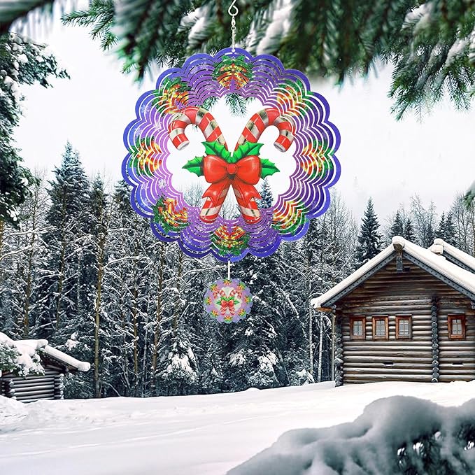 Wind Spinners Outdoor Christmas Candy Cane - Birthday Gifts for Women Mom Grandma, Hanging Wind Sculptures 12 inch 3D Wind Spinner for Garden Decor for Outside, Garden, Patio, Yard, Outdoor