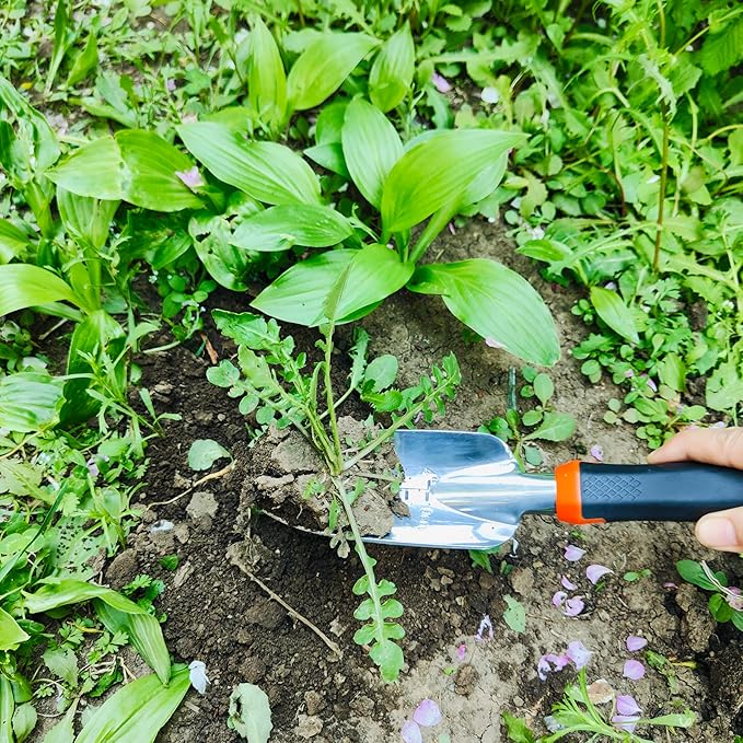 Gardening Tool Set Including Hand Trowel, Transplant Trowel, Cultivator Hand Rake, Pruning Shears and Weeder, Non-Slip Rubber Grip (5 pcs Orange)
