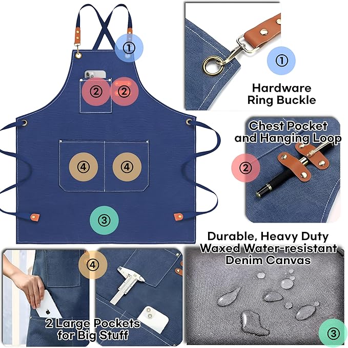 Heavy-Duty Canvas Tool Apron – Adjustable Cross-Back Work Apron with Pockets for Woodworking, Gardening & Crafts