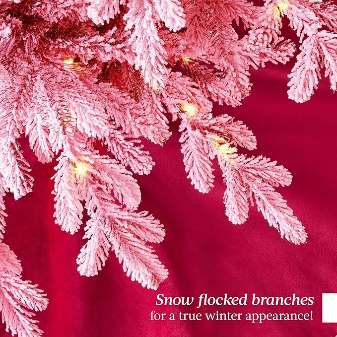 Best Choice Products Lighted Aspen Christmas Tree, 4.5ft Flocked Artifical Noble Fir, Pre-Lit White & Multicolored LED Lights Premium Holiday Décor - Pink