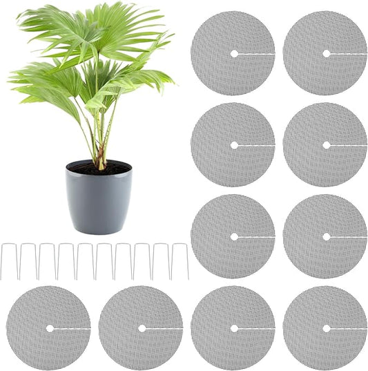 10 Pcs 11.8 Inch Plant Pot Cover Plant Pot Grid Plant Soil Covering for Indoor Plants Plant Protectors from Animals Cuttable Plant Soil Cover with 10 Metal Stakes