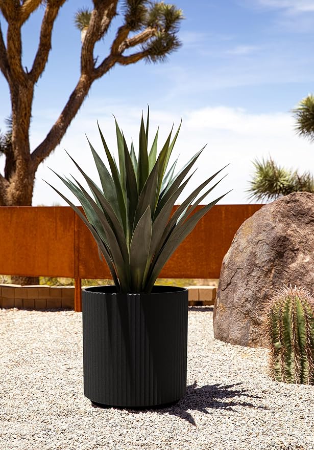 Veradek Mason Series Demi Planter - Large Round Planter for Indoor or Outdoor Patio/Balcony | Made from Plastic & Concrete with Drainage Holes | Modern Décor for Flowers, Trees, Tall Plants