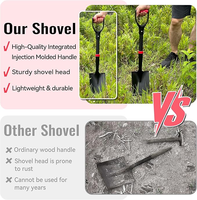 SHARK ATTACK 2 Pack 28 Inch Mini Shovel with D-Grip Handle - Kids Shovel Steel Construction with Powder Coating, Compact Digging Tool for Gardening, Camping & Car Emergency