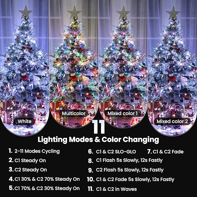 Color Changing Christmas Lights, 338ft 1000 LED White & Multicolor String Lights with Remote, 11 Modes Waterproof for Christmas Party, Garden, Xmas Tree Decorations