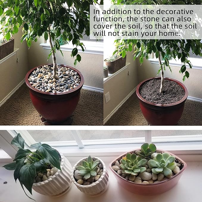 CJGQ Pebbles for Plants 7 lb Natural River Rocks for Garden Outdoor Aquariums Gravel 1-1.5 Inches