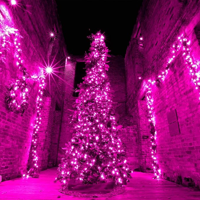 weillsnow Pink Christmas Lights Outdoor, 164 FT 500 LED String Lights Plug in, 8 Modes Waterproof Fairy Lights for Valentines Day, Christmas, Party, Wedding, Bedroom, Garden Decorations