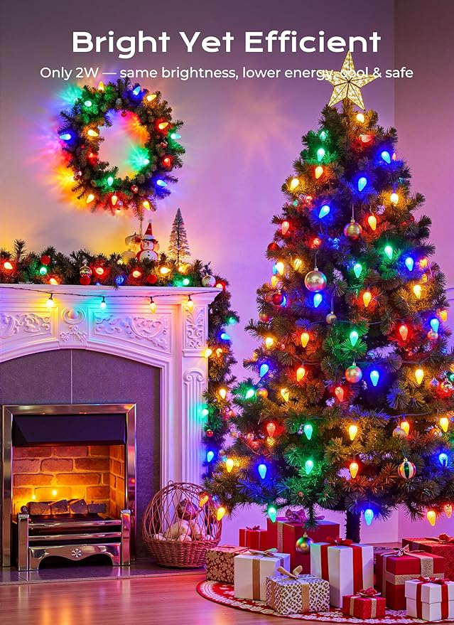 C9 Outdoor Christmas Lights, 72 FT 110 LED C9 String Lights, 8 Modes & Timer Connectable Waterproof for Christmas Tree Light Indoor Outdoor Roofline Patio Outside Yard Xmas Decor, Multicolor 2 Pack