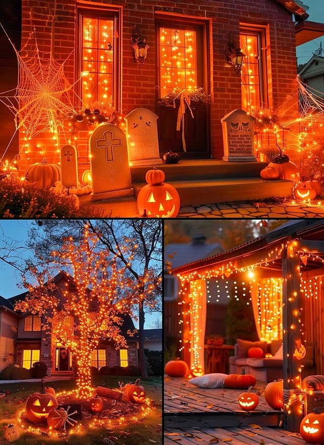 Halloween Decorations Orange Lights Indoor, 100 LED 39 FT Twinkle String Lights USB Powered with 8 Modes, Orange Light with Remote for House Window Holiday Party Xmas Halloween Decor