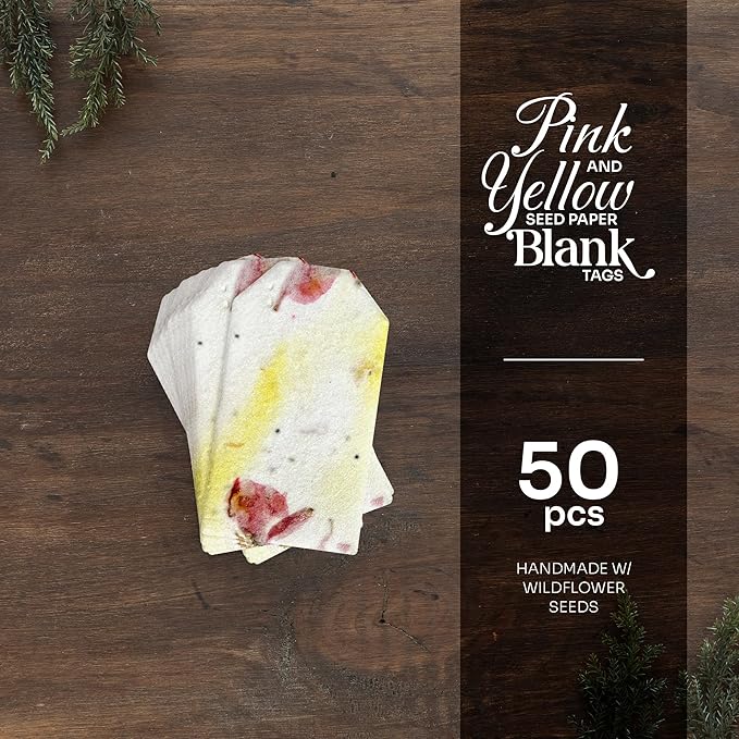 50Pcs Plantable Pink & Yellow Seed Paper Tags With Wildflower Seeds, Writable & Plantable Gift for Moms Plant Lover, Teachers, Ideal for Weddings, Baby Shower Favors, Memorial, Celebrations