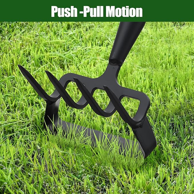 2-in-1 Garden Hoe Tool, Adjustable Length from 37 to 72inch, Ergonomic Design for Weeding and Raking, Durable and Rust-Proof Blade, Save Time and Effort