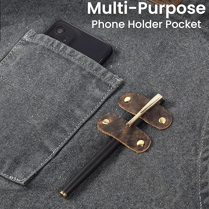 LEATHER VILLAGE Chef Aprons for Men Women with Large Pockets, Cotton Canvas Cross Back Adjustable Work Apron, Size M to XXL