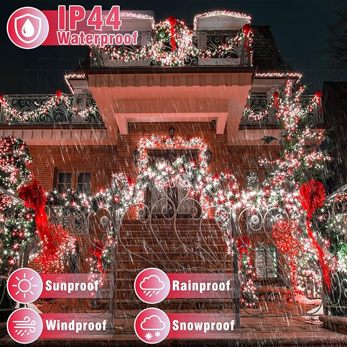 100FT 300 LED Christmas Lights Outdoor, Plug in Christmas String Lights Indoor, Waterproof & 8 Modes & Timer Function, Connectable Fairy Twinkle Light for Bedroom Patio Garden Xmas Decor, Red White