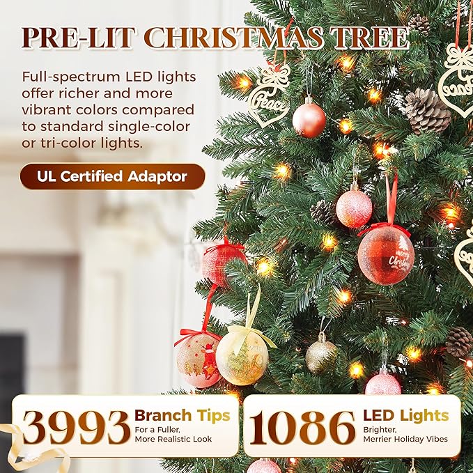 HOLLO STAR 12 ft Prelit Christmas Tree with 1086 LED Lights, App Control, Artificial Christmas Tree with Multi-Color RGBW Lights, 3993 Branch Tips, Metal Base, Easy to Assemble, for Home, Party