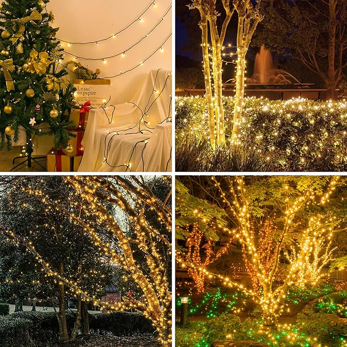 kemooie 500 LED Christmas String Lights, 164FT 8 Lighting Mode with Memory Plug in Green Wire Waterproof Lights, for Outdoor Birthday Christmas Wedding Party Garden Balcony Decorations (Warm White)