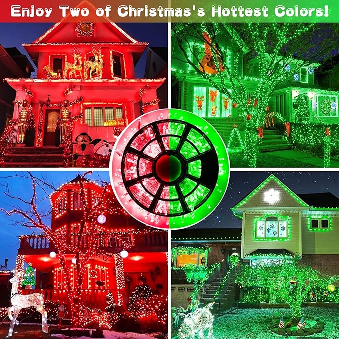 JMEXSUSS 168ft 600 LED Red to Green Halloween Lights Outdoor, Red Green Color Changing Christmas Lights, Christmas Twinkle String Lights Plug in for Tree Porch Yard Halloween Decorations