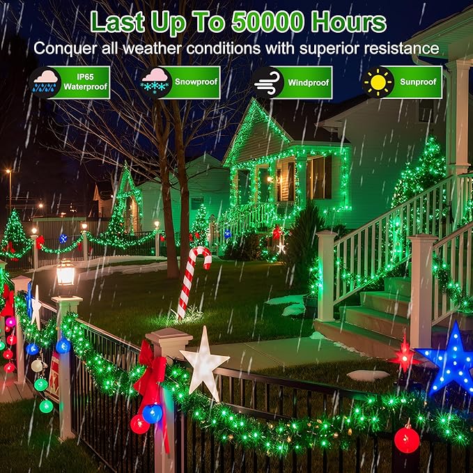 350LED Christmas Lights Indoor Outdoor, 90ft 12 Modes Green LED String Lights with Timer Dimmable, Waterproof Christmas Tree Lights for Xmas Patio Yard Fence Balcony Garden Party Decor Green