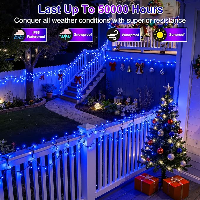 350LED Christmas Lights Indoor Outdoor, 90ft 12 Modes Blue LED String Lights with Timer Dimmable, Waterproof Christmas Tree Lights for Xmas Patio Yard Fence Balcony Bedroom Garden Party Decor Blue
