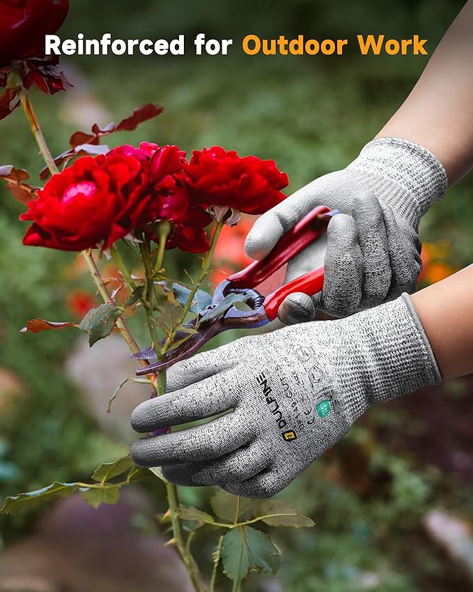 DULFINE ANSI A3 Cut Resistant Work Gloves for Men and Women, PU Coated,Ideal for Woodworking, Glass Cutting, Construction, Cargo Handling, Car Repair(Small)