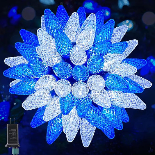 C9 Christmas Outdoor Lights, 72 FT 110 LED C9 String Lights, 8 Modes & Timer Extendable Waterproof for Christmas Tree Indoor Outdoor Roofline Patio Outside Backyard Holiday Xmas Decor, Blue White