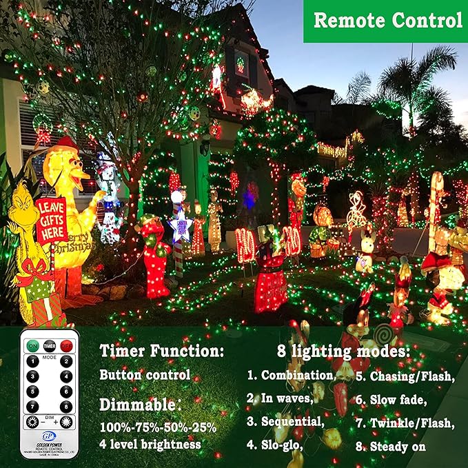 KNONEW 403ft 1000 LED Christmas String Lights Outdoor 8 Modes & Timer Fairy Light Plug in Waterproof Outside Lights for Xmas Yard Tree Wedding Party Holiday Decorations (Red and Green)