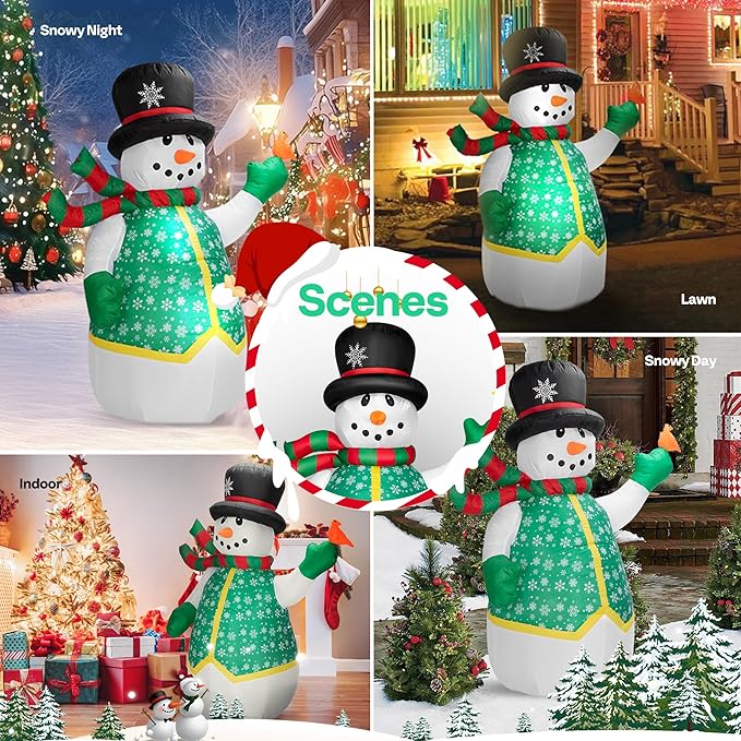 VIVOHOME 6FT Christmas Inflatable Outdoor Decoration, Snowman in Vest, Navidad Blow Up Yard Decor with Built-in LED Light for Lawn, Garden, Party