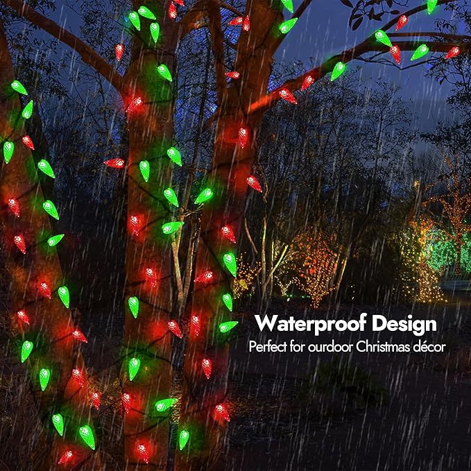 WBao Battery Operated Christmas Lights 60 LED 20ft, C6 Christmas String Lights with 8 Modes, Timer, Waterproof Design for Indoor Outdoor Christmas Trees, Fence, Stairs Xmas Decorations, Red Green